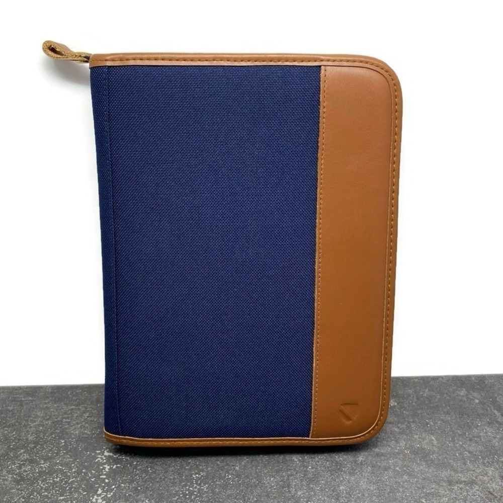 Vintage 90's Cambridge 47062 Blue Canvas Tan Planner Organizer 3 Ring Binder